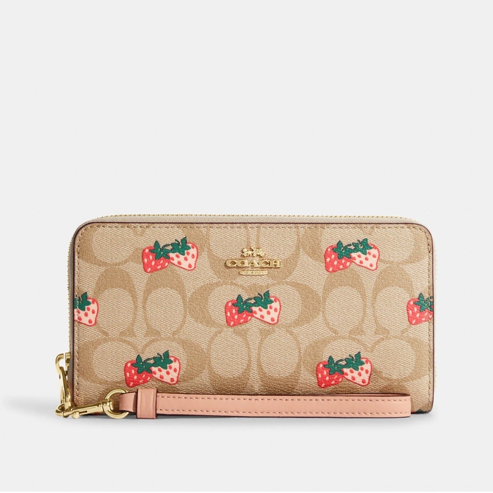 Long Zip Around Wallet In Signature Canvas With Strawberry Print